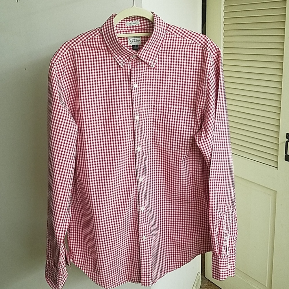 J. Crew Classic Fit Red Checkered Dress Shirt - L